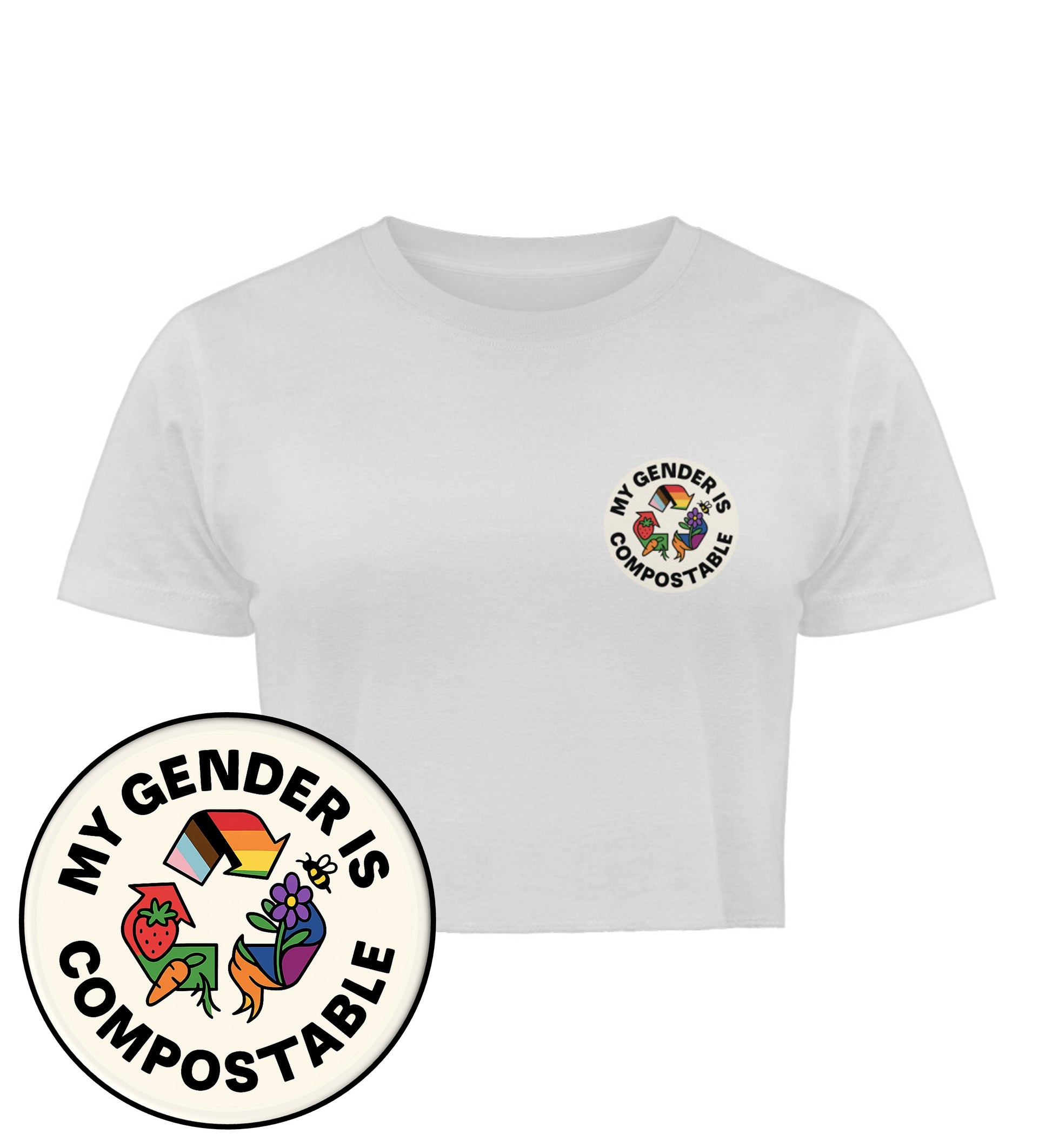 White Cropped T-Shirt – My gender is compostable - Vegayn