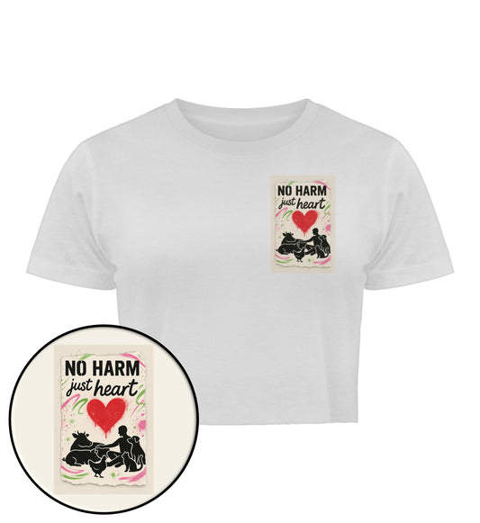 White Cropped T-Shirt – No harm, just heart - Vegayn