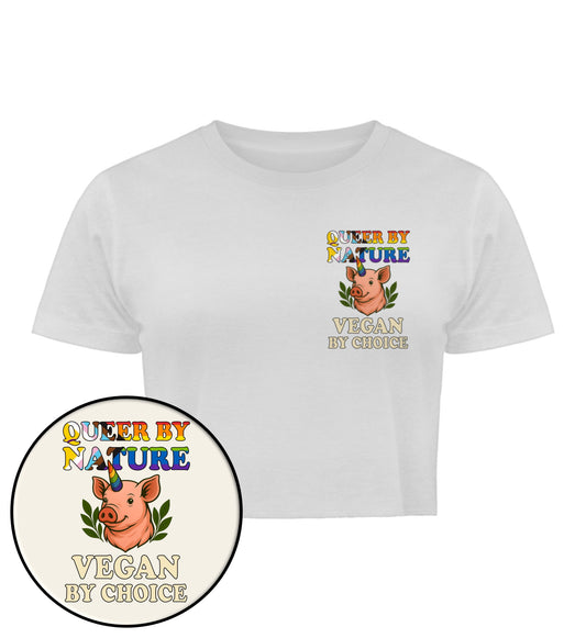 White Cropped T-Shirt Pig Queercorn – Queer by nature, Vegan by choice - Vegayn
