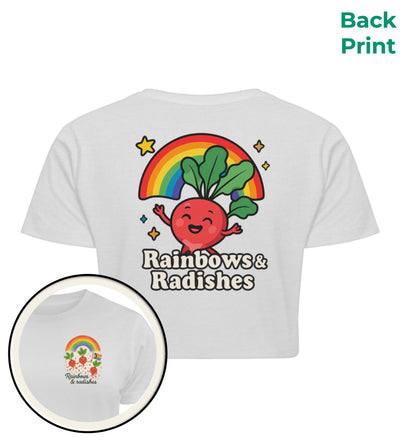 White Cropped T-Shirt – Rainbows & Radishes - Vegayn