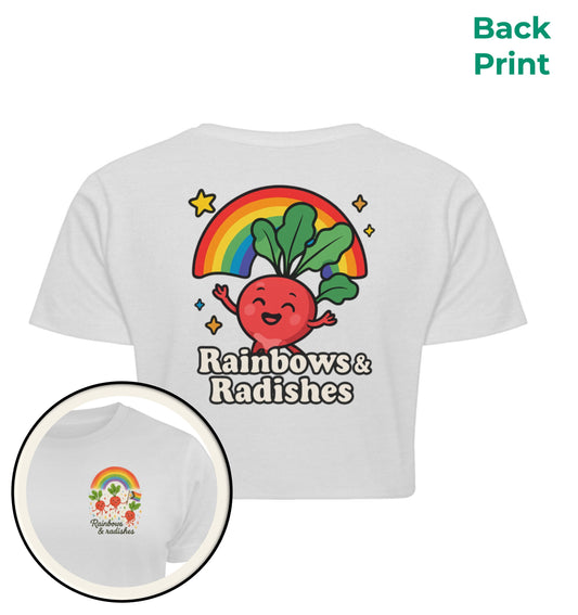 White Cropped T-Shirt – Rainbows & Radishes - Vegayn