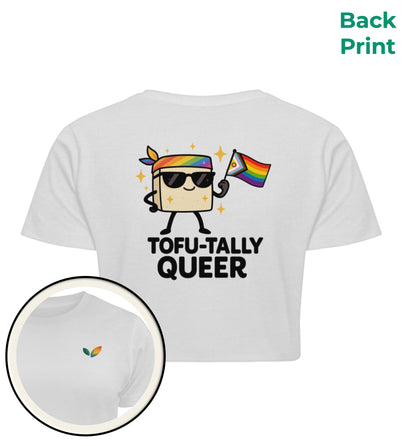 White Cropped T-Shirt – Tofu-tally queer with bandana - Vegayn