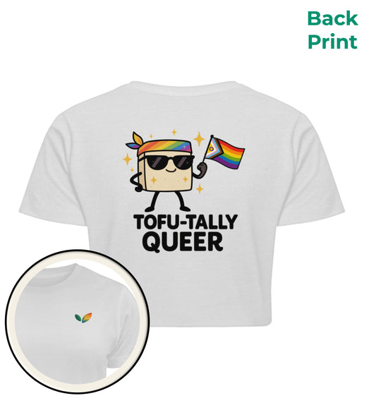 White Cropped T-Shirt – Tofu-tally queer with bandana - Vegayn