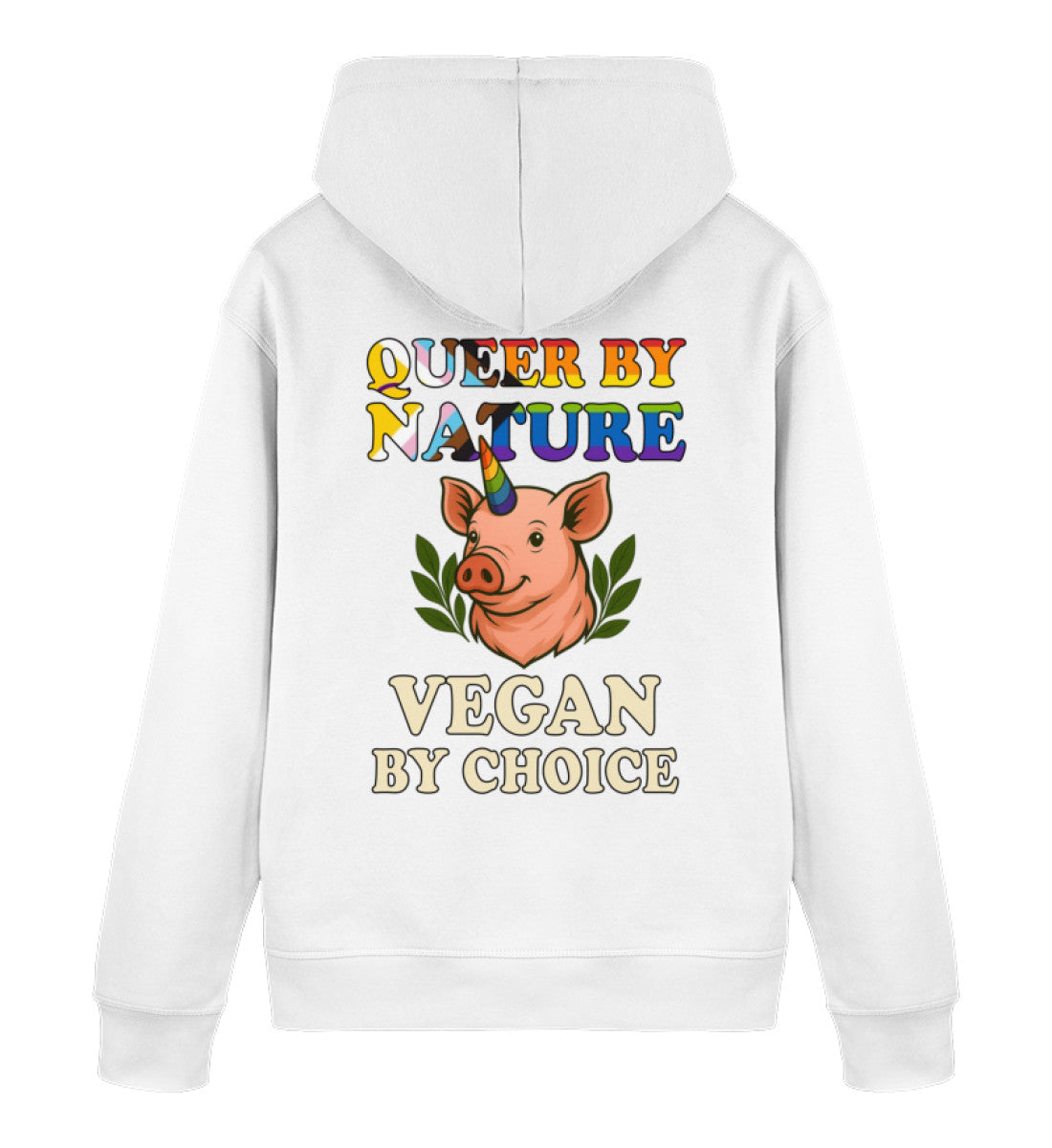 White Hoodie Pig Queercorn – Queer by nature, Vegan by choice - Vegayn