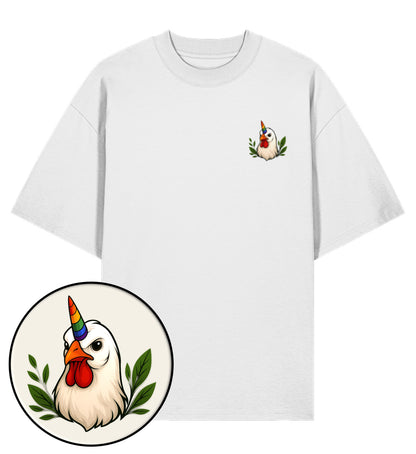 White Oversized T-Shirt – Chicken Queercorn - Vegayn