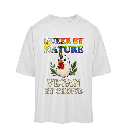 White Oversized T-Shirt Chicken Unicorn – Queer by nature, Vegan by choice - Vegayn
