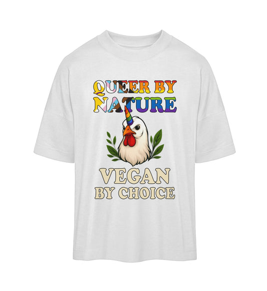 White Oversized T-Shirt Chicken Unicorn – Queer by nature, Vegan by choice - Vegayn