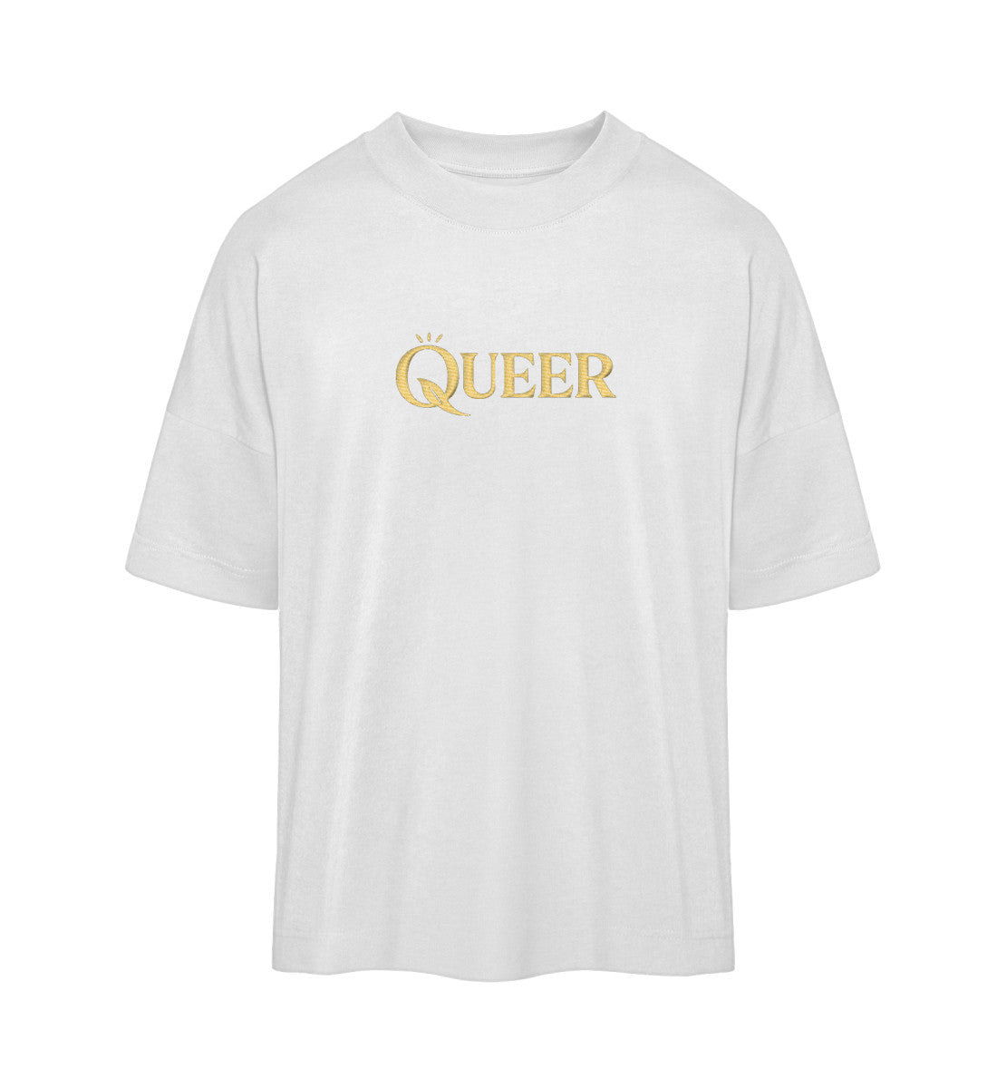 White Oversized T-Shirt Embroidery – Queer - Vegayn