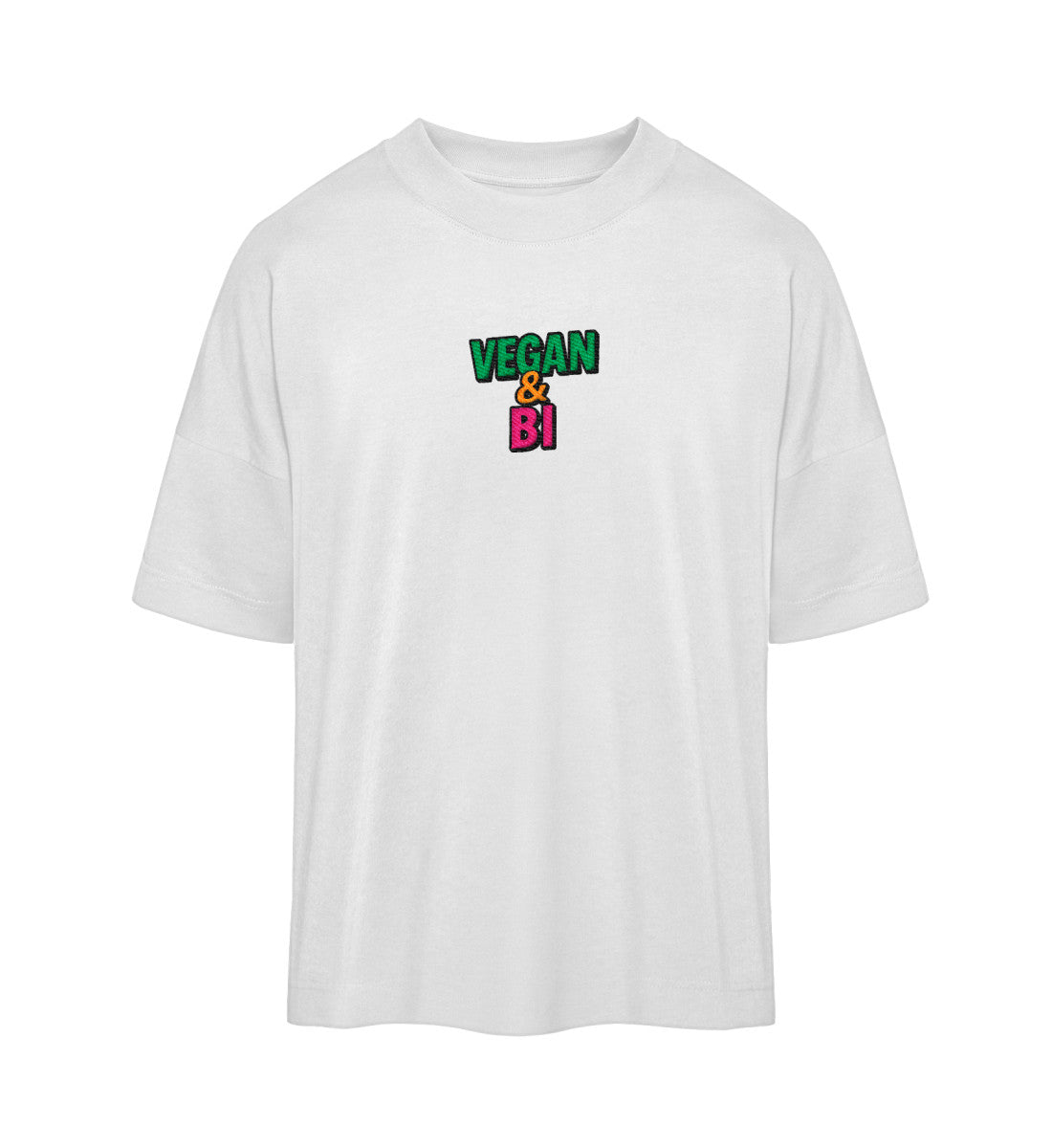 White Oversized T-Shirt Embroidery – Vegan & Bi - Vegayn