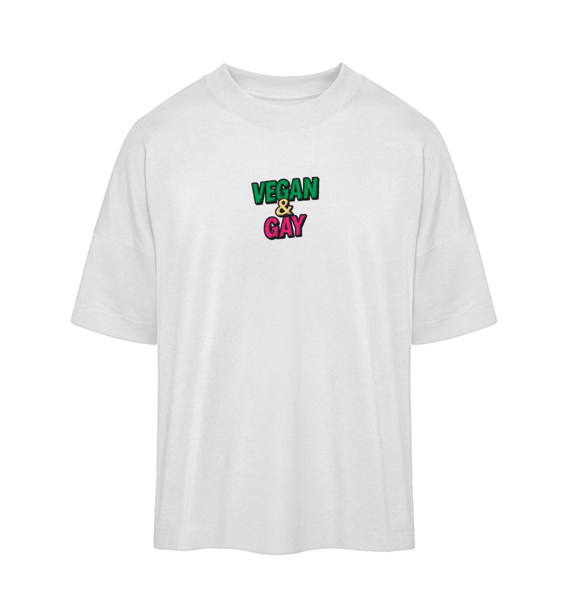 White Oversized T-Shirt Embroidery – Vegan & Gay - Vegayn