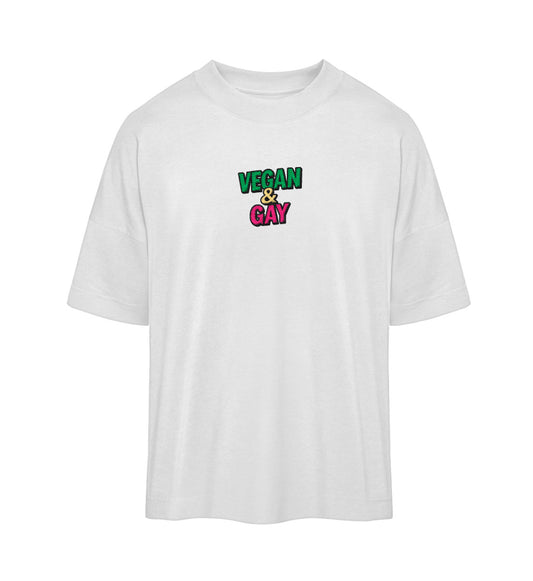 White Oversized T-Shirt Embroidery – Vegan & Gay - Vegayn