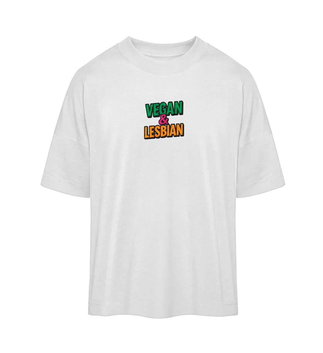 White Oversized T-Shirt Embroidery – Vegan & Lesbian - Vegayn