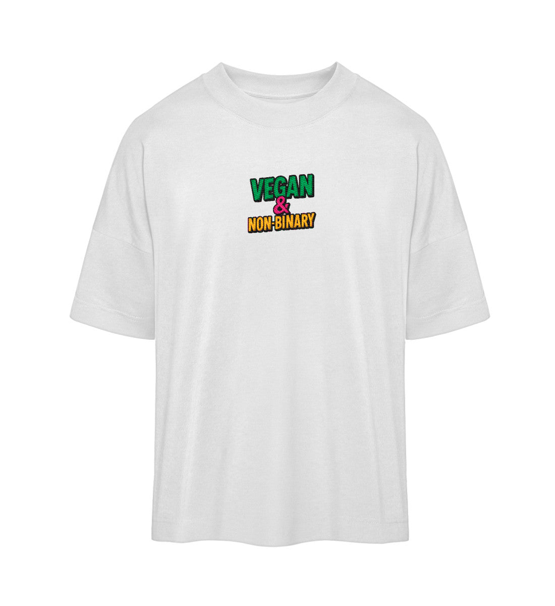 White Oversized T-Shirt Embroidery – Vegan & Non-Binary - Vegayn