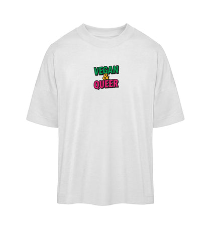 White Oversized T-Shirt Embroidery – Vegan & Queer - Vegayn