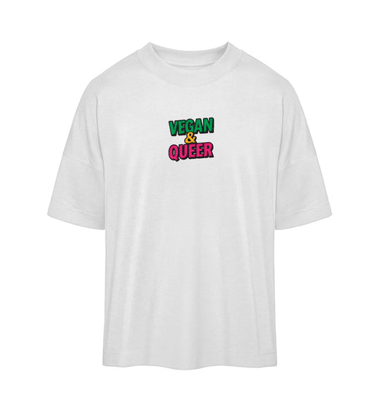 White Oversized T-Shirt Embroidery – Vegan & Queer - Vegayn