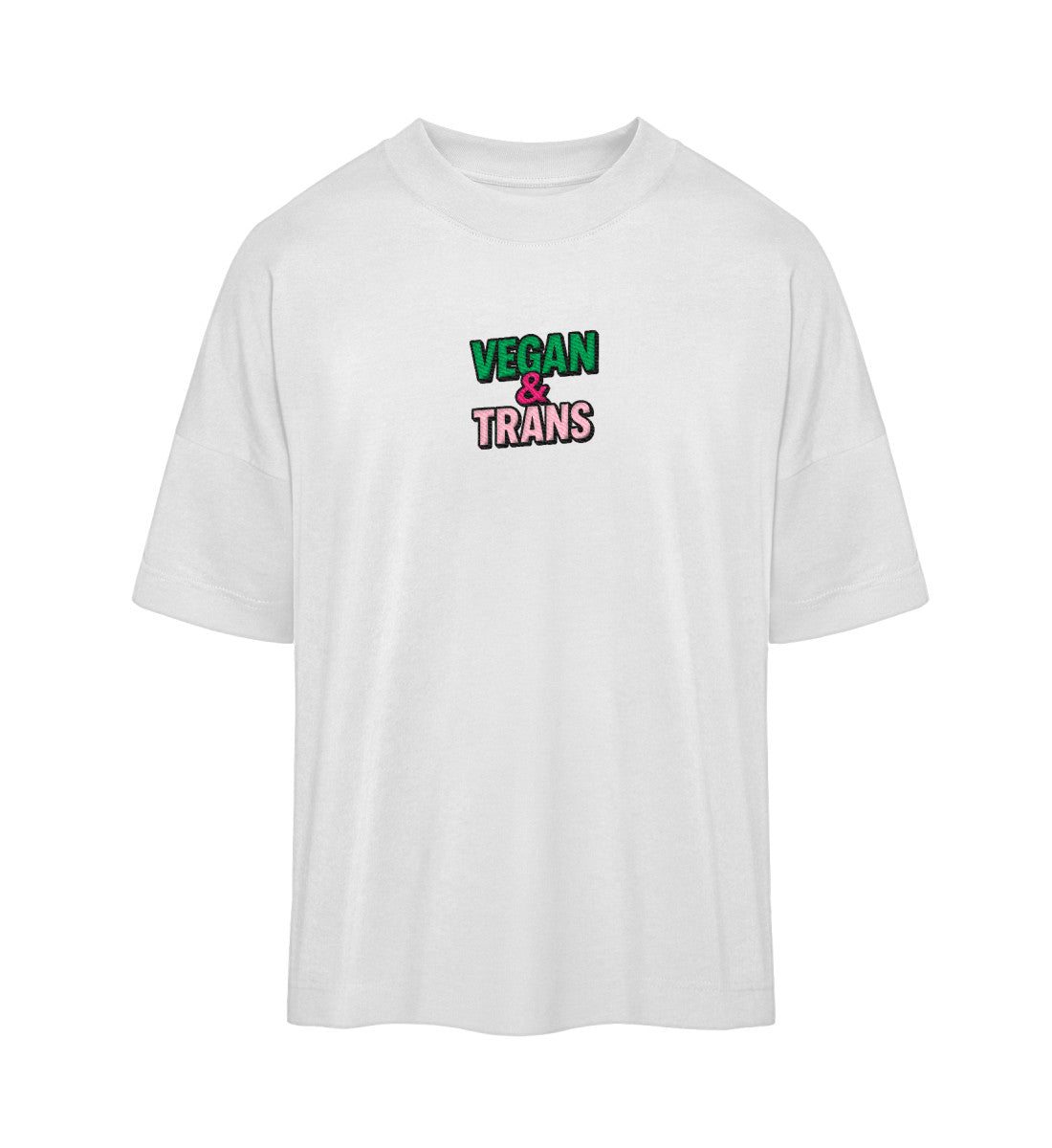 White Oversized T-Shirt Embroidery – Vegan & Trans - Vegayn