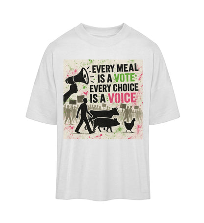 White Oversized T-Shirt – Every meal is a vote. Every choice is a voice. - Vegayn