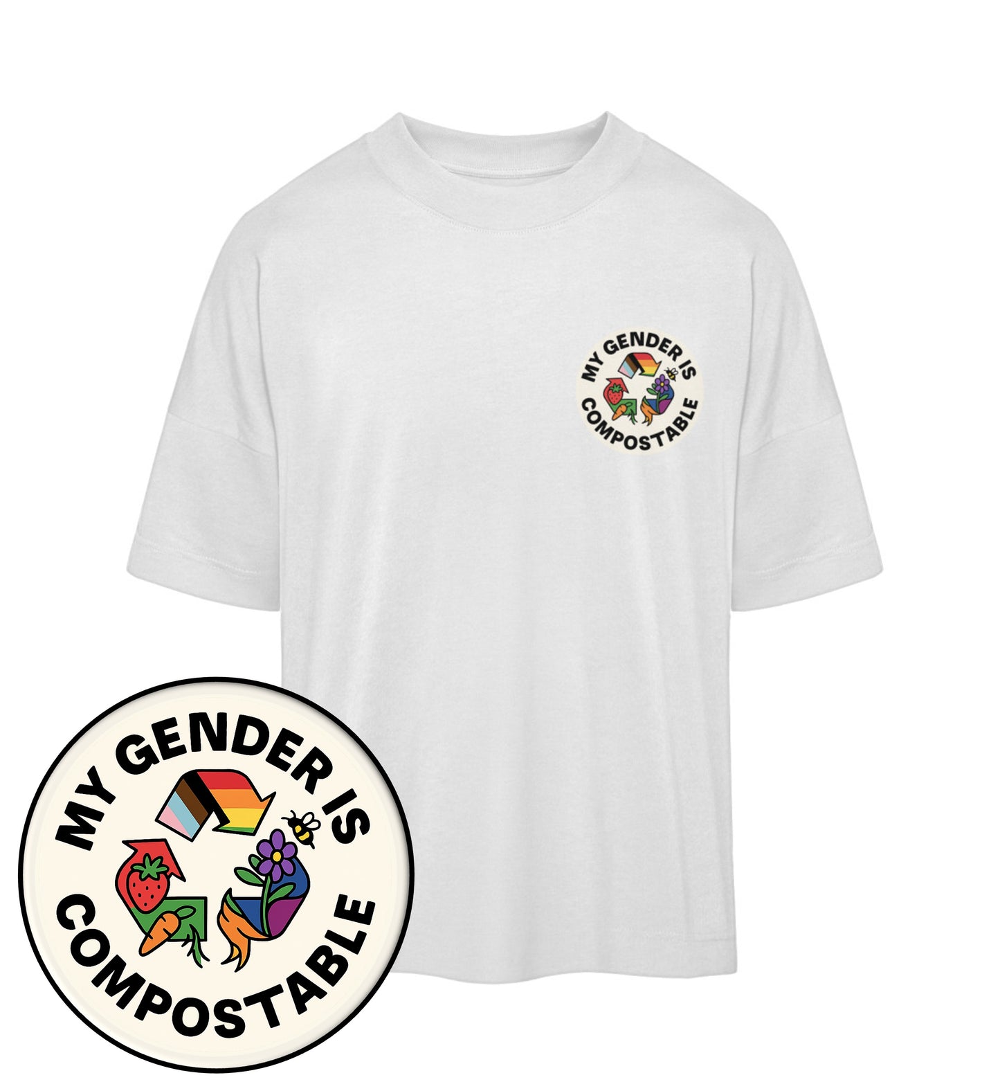 White Oversized T-Shirt – My gender is compostable - Vegayn