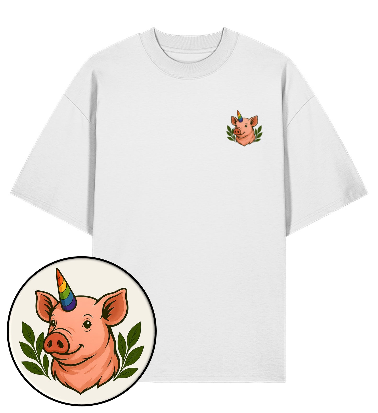 White Oversized T-Shirt – Pig Queercorn - Vegayn