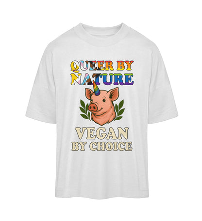 White Oversized T-Shirt Pig Unicorn – Queer by nature, Vegan by choice - Vegayn