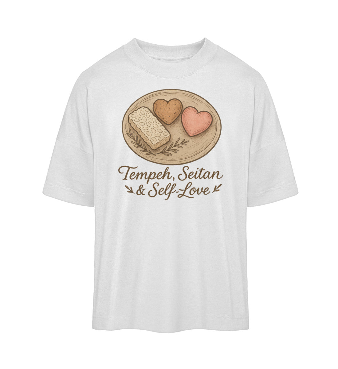 White Oversized T-Shirt – Tempeh, seitan & self-love - Vegayn