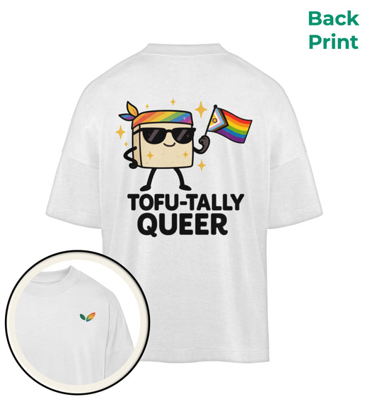 White Oversized T-Shirt Tofu-tally queer with bandana - Vegayn