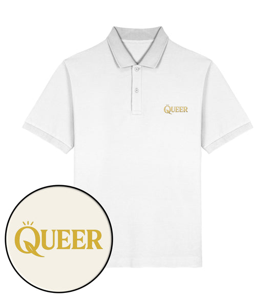 White Polo Shirt Embroidery – Queer - Vegayn