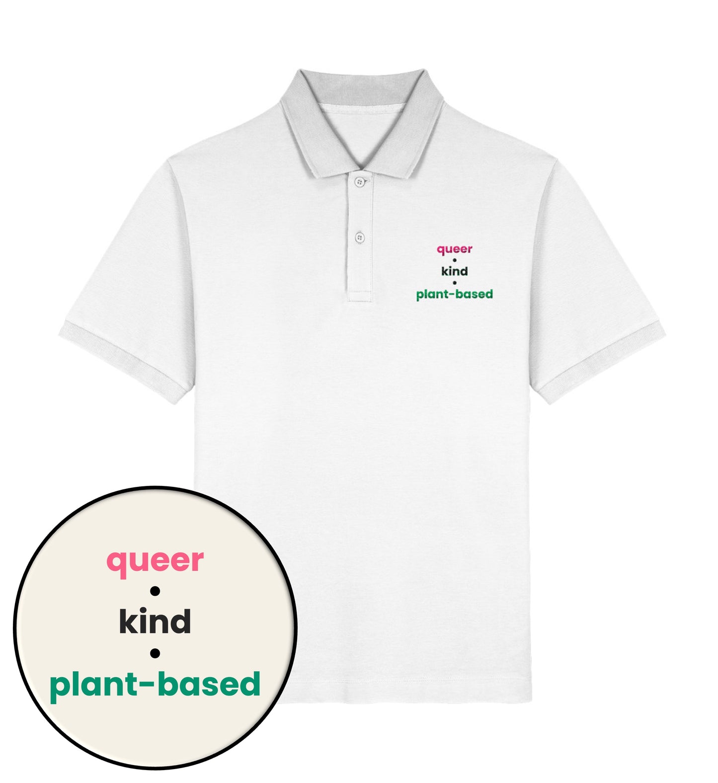 White Polo Shirt Embroidery – queer • kind • plant-based - Vegayn