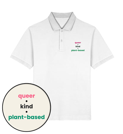 White Polo Shirt Embroidery – queer • kind • plant-based - Vegayn