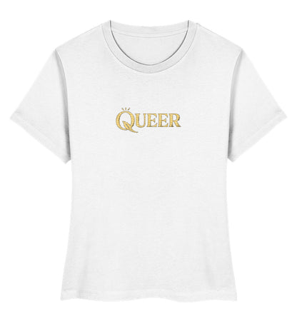 White Short-Fit T-Shirt Embroidery – Queer - Vegayn