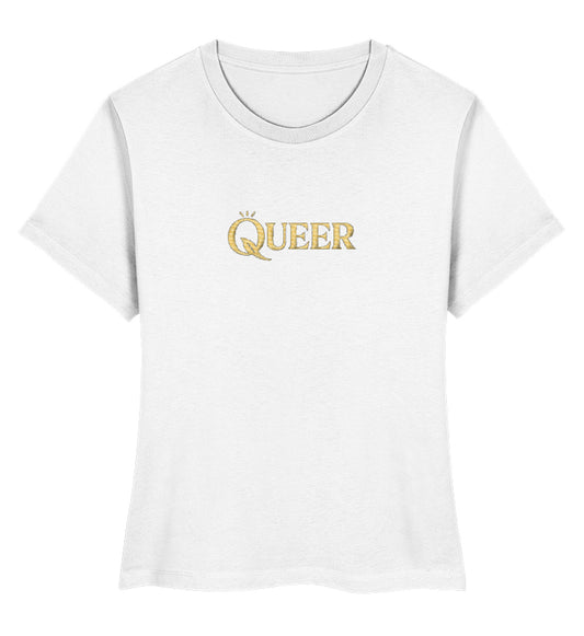 White Short-Fit T-Shirt Embroidery – Queer - Vegayn