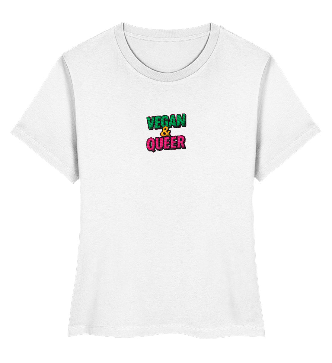 White Short-Fit T-Shirt Embroidery – Vegan & Queer - Vegayn