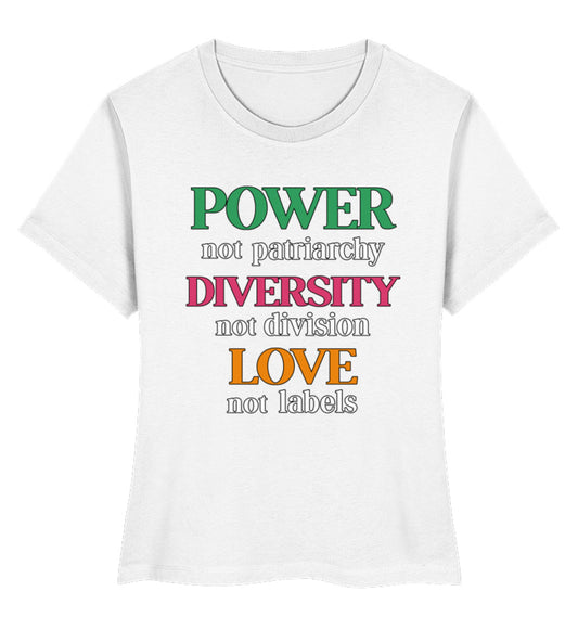 White Short-Fit T-Shirt – Power, not patriarchy – Diversity, not division – Love, not labels - Vegayn