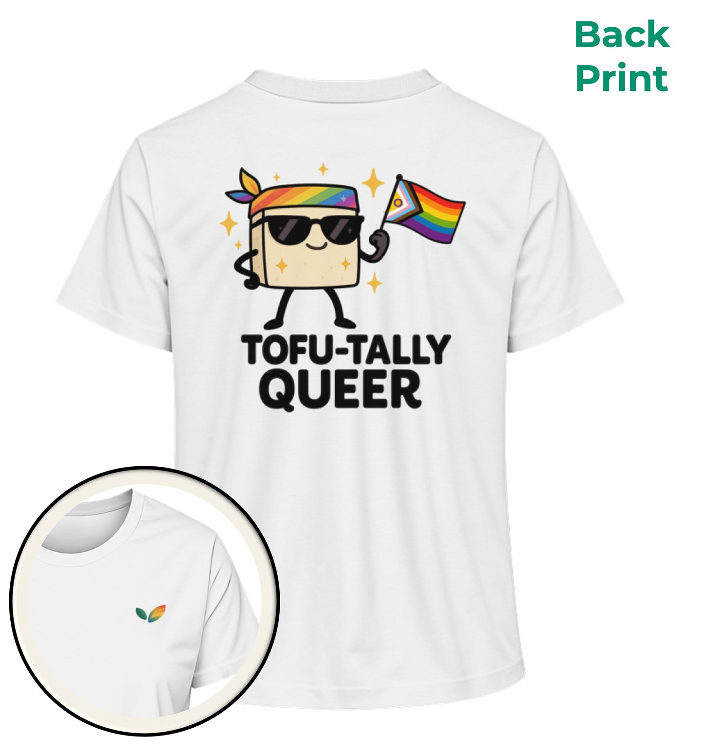 White Short-Fit T-Shirt – Tofu-tally queer with bandana - Vegayn