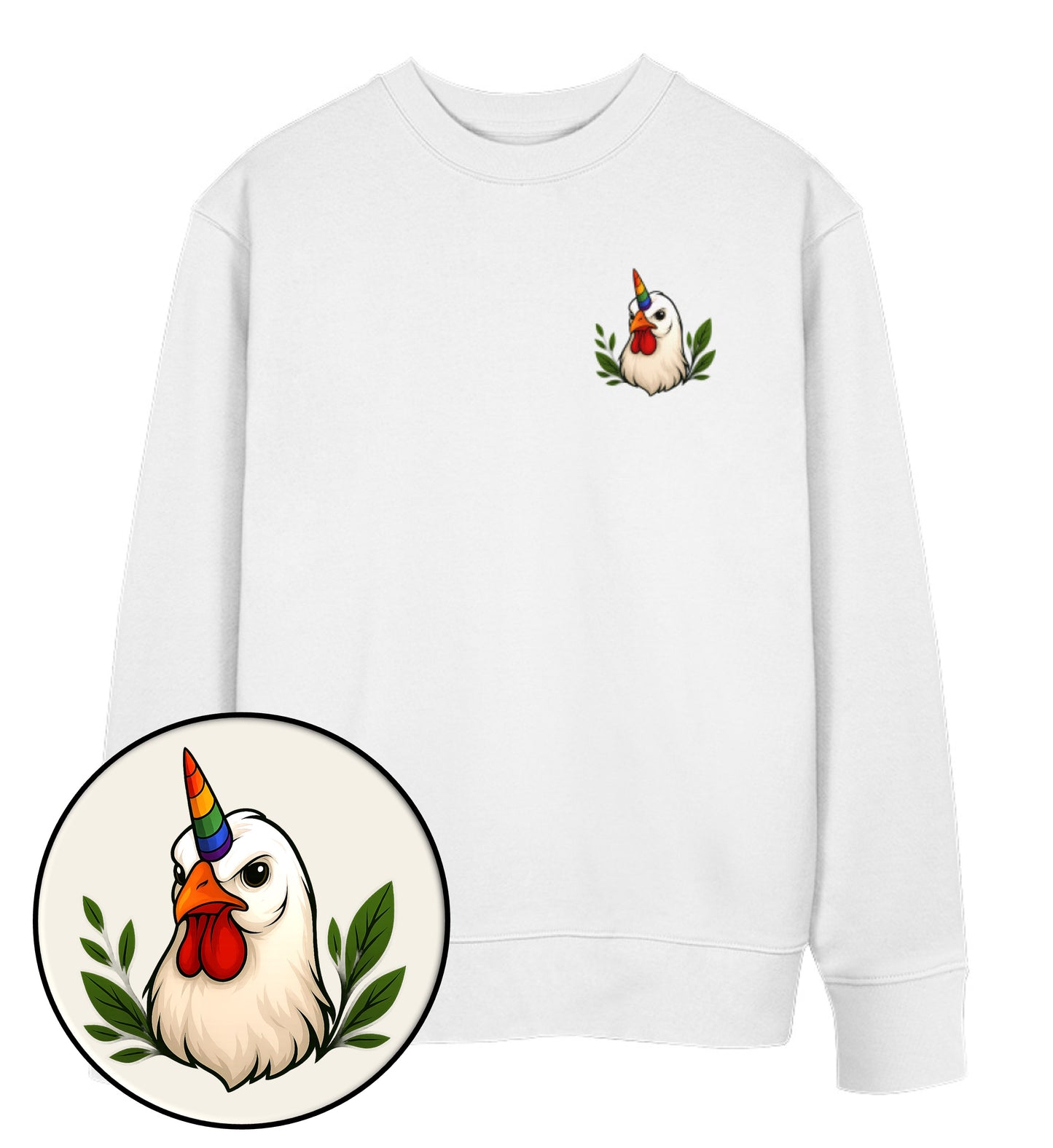 White Sweatshirt – Chicken Queercorn - Vegayn