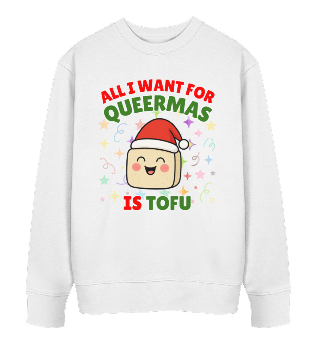 White Sweatshirt Christmas – All I want for Queermas is tofu - Vegayn