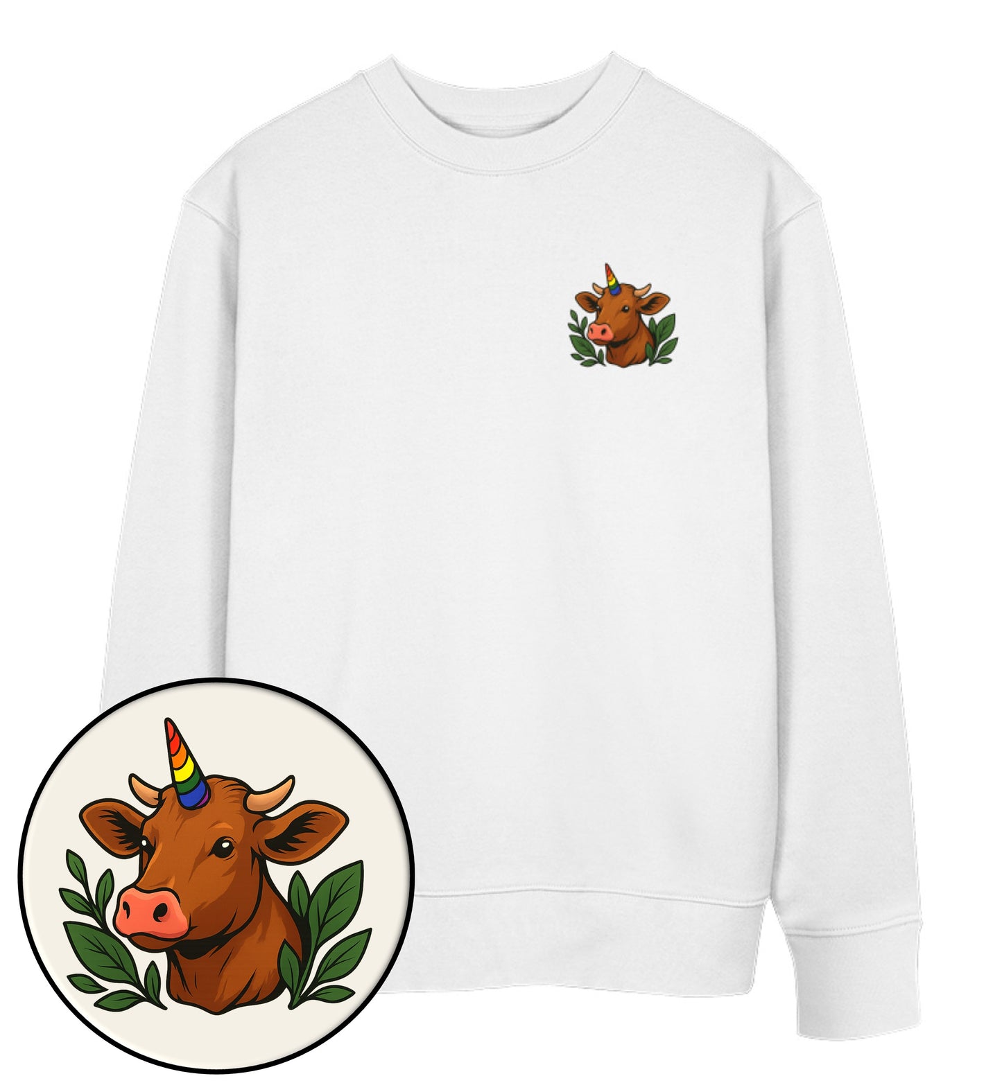 White Sweatshirt – Cow Queercorn - Vegayn