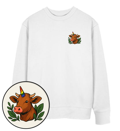 White Sweatshirt – Cow Queercorn - Vegayn