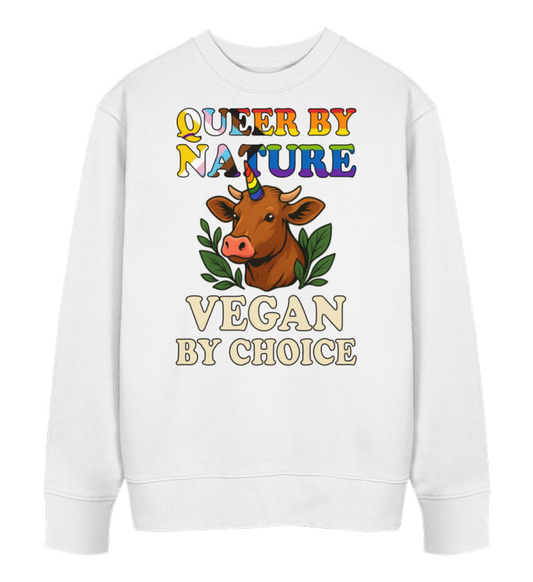 White Sweatshirt Cow Queercorn – Queer by nature, Vegan by choice - Vegayn