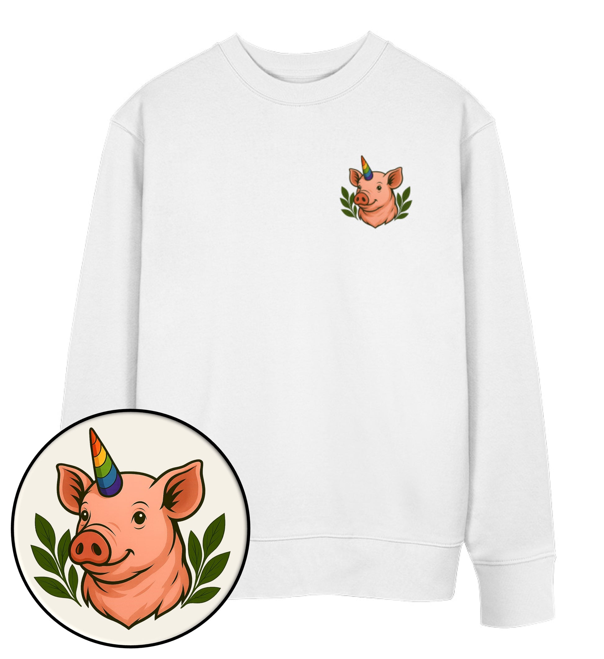 White Sweatshirt – Pig Queercorn - Vegayn
