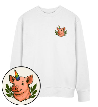 White Sweatshirt – Pig Queercorn - Vegayn