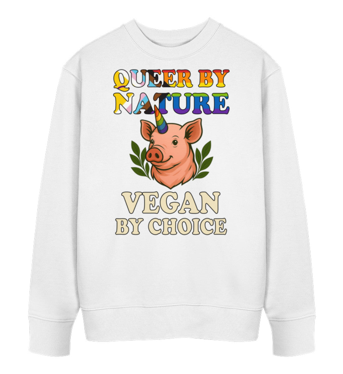 White Sweatshirt Pig Queercorn – Queer by nature, Vegan by choice - Vegayn