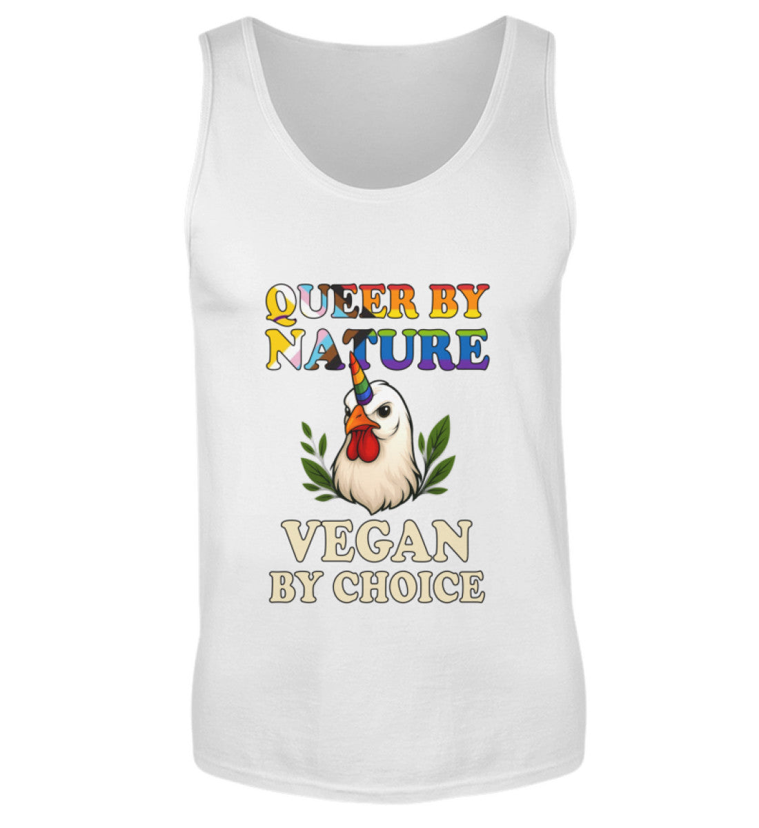 White Tank Top Chicken Unicorn – Queer by nature, Vegan by choice - Vegayn