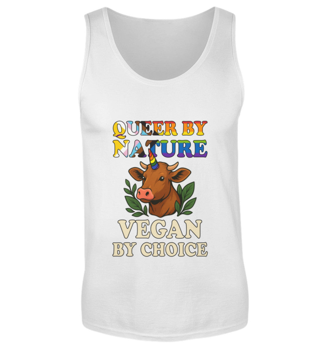 White Tank Top Cow Unicorn – Queer by nature, Vegan by choice - Vegayn