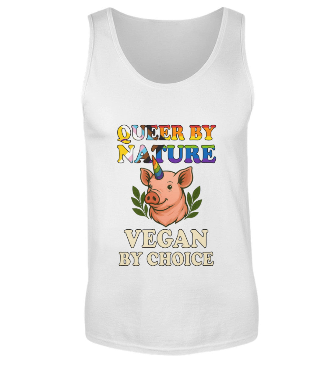 White Tank Top Pig Unicorn – Queer by nature, Vegan by choice - Vegayn