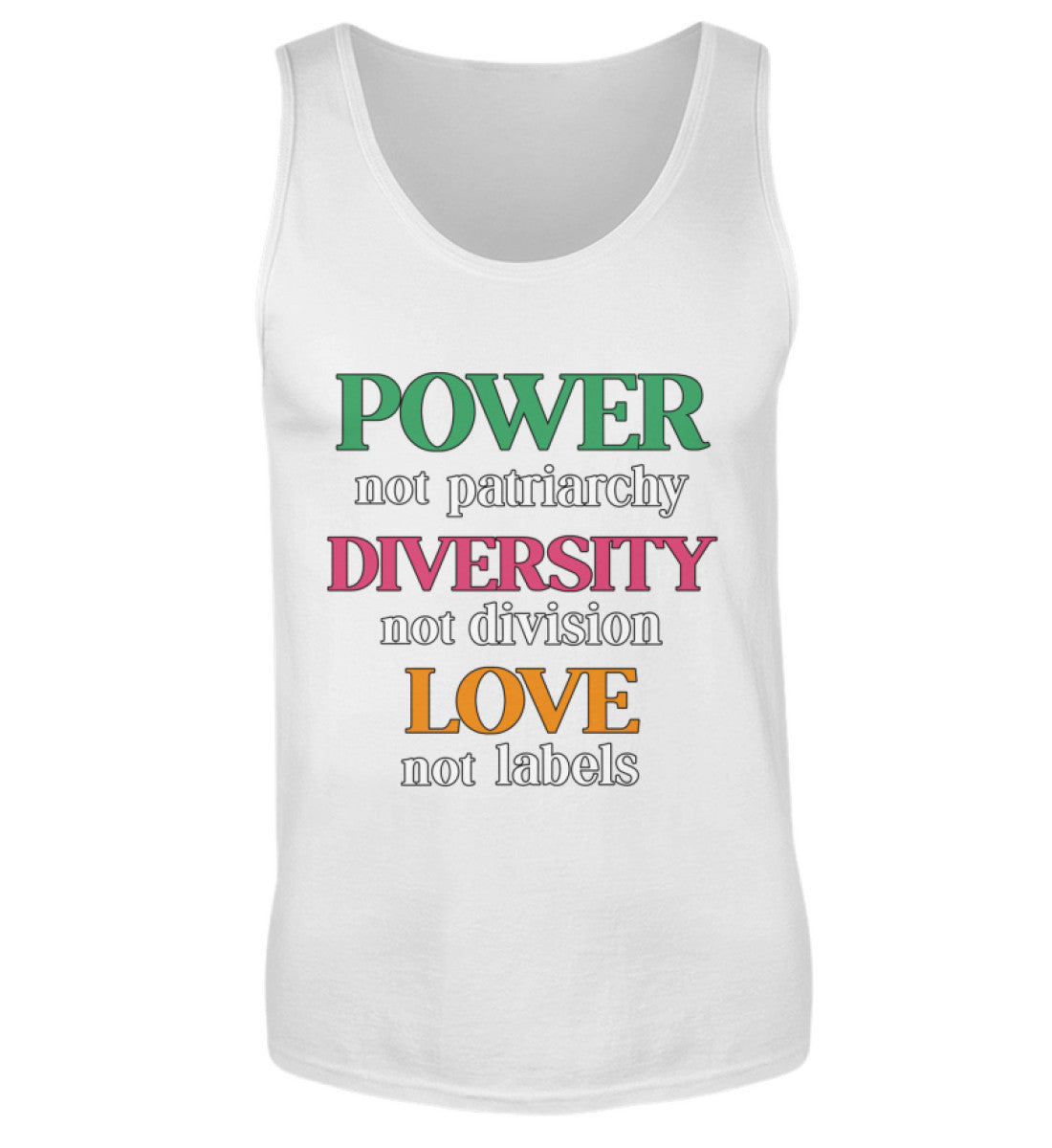 White Tank Top – Power, not patriarchy – Diversity, not division – Love, not labels - Vegayn
