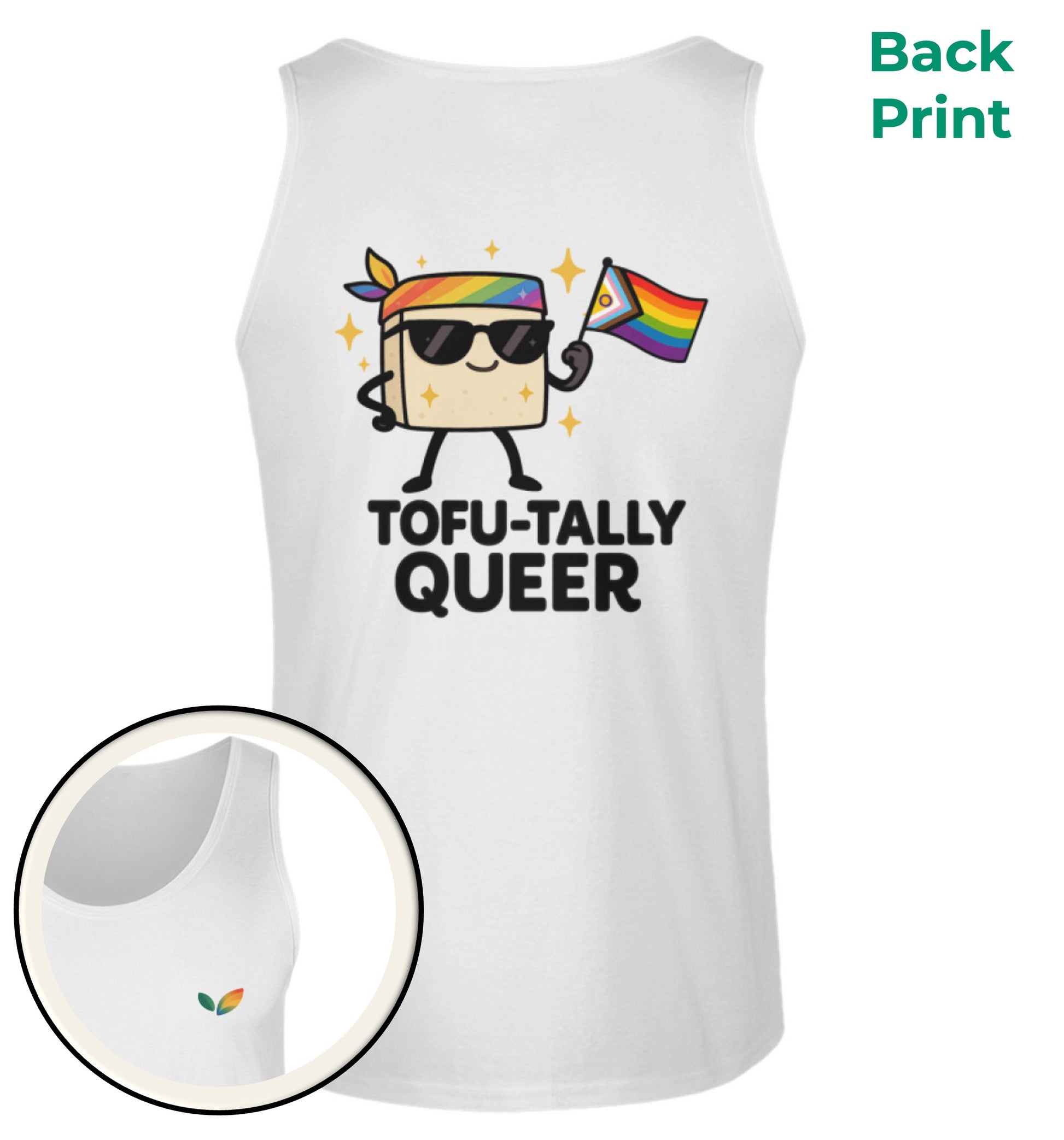 White Tank Top – Tofu-tally queer with bandana - Vegayn