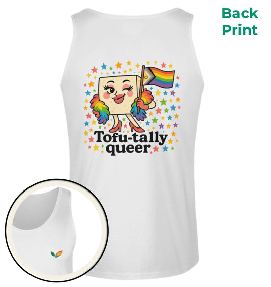 White Tank Top – Tofu-tally queer with boa - Vegayn