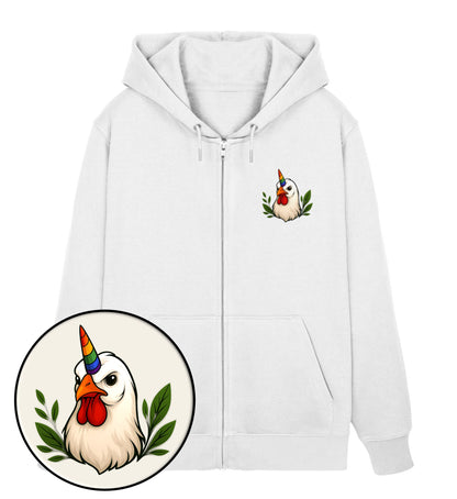 White Zipper Hoodie – Chicken Queercorn - Vegayn