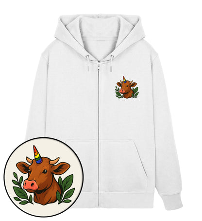 White Zipper Hoodie – Cow Queercorn - Vegayn